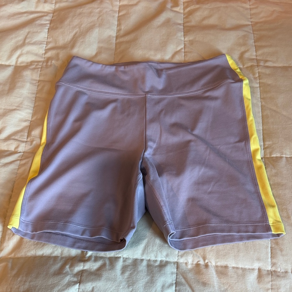 PINK Victoria's Secret Silver Bike Shorts with Yellow Side Panels